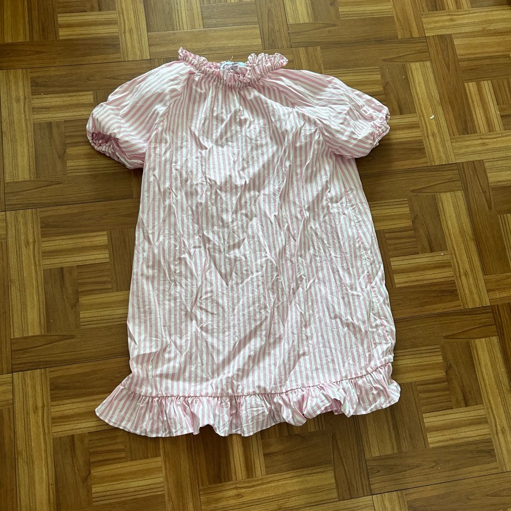 Hill House Pink and White Striped Nightgown with Puffed Sleeves